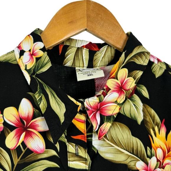 Go Barefoot Hawaiian Shirt Made In USA Black Floral Print Single Stitch Size 3XL - Picture 4 of 15